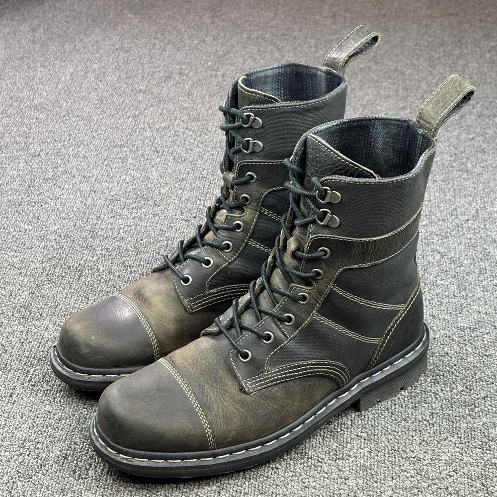 Dr. Martens Buckle Exclusive 10 Eye Combat Boots Black Leather Canvas Mens Sz 10